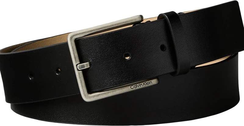 Calvin Klein Men’s Warmth Square Buckle 3.5 cm Smooth Belt, Black (Black/Antique Silver), 39.4 inches
