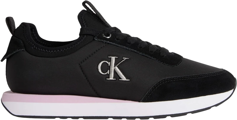 Calvin Klein Women’s Retro Sock Nylon Runner Trainers with Logo, Black (Black/Chateau/Fragrant Lilac), 7
