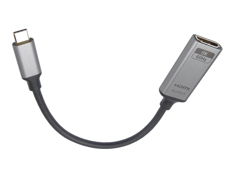 PremiumCord 8K USB-C to HDMI M/F Adapter, HDMI 2.1, UHD 8K 4320p 60Hz, 4K 2160p 144Hz, HDR10+, HDCP 2.3, 48Gbps, Aluminum Housing, Space Grey, 20cm