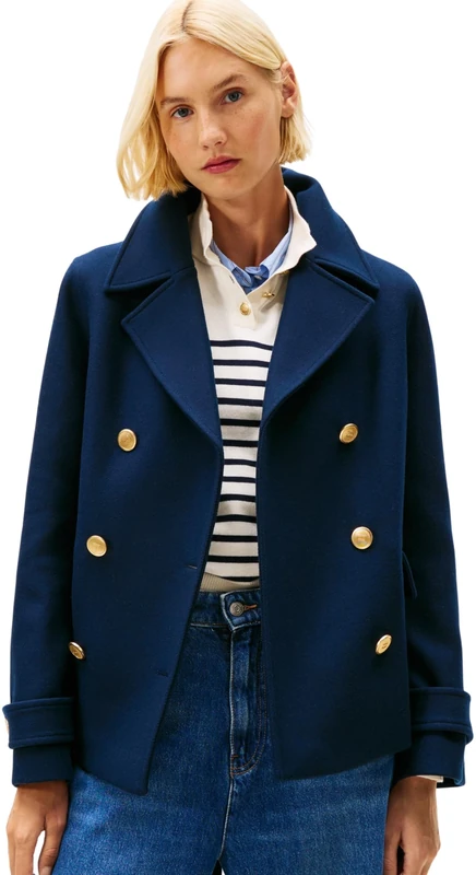 Tommy Hilfiger Women’s Wool Blend Double Breasted Short Coat, Blue (Dark Night Navy), 12