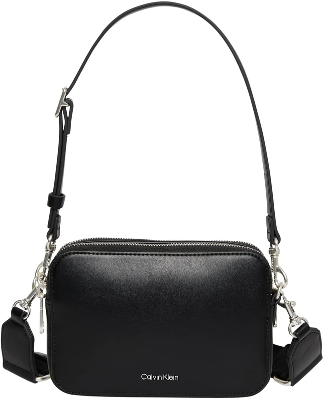 Calvin Klein Women's WEBBING DOUBLE STRAP CAMERA BAG LV04F3165G Crossover, Black (BLACK/OLD SILVER), One Size