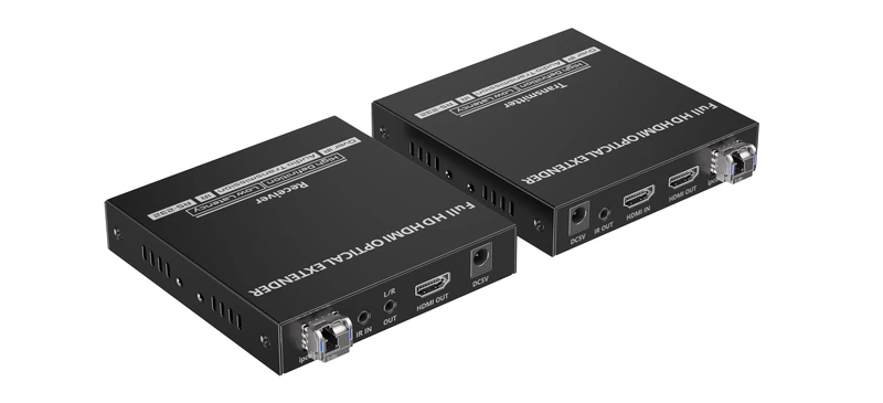 PremiumCord HDMI Optical Extender Up to 40 Km, Lc, Full HD 1080p 60Hz, HDMI 1.3, HDCP 1.4, HDR, Deep Color, Ir, RS232, Audio 3.5 mm, Metal Case, Black - Image 1