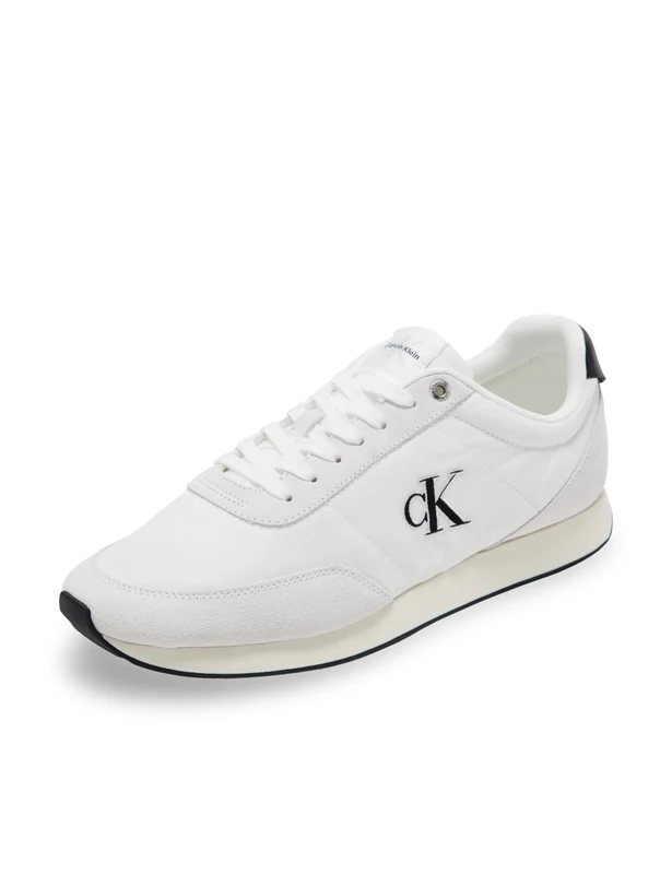Calvin Klein Men’s Retro Mix Runner Trainers with Logo, White (Bright White/Black), 5
