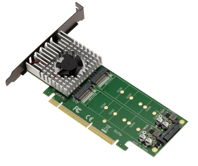 KALEA-INFORMATIQUE PCIe 3.0 16x Double Sided Controller Card for 4 M.2 NVMe M Key SSD (M2 NGFF) with Forced Ventilation CHIPSET ASM2824