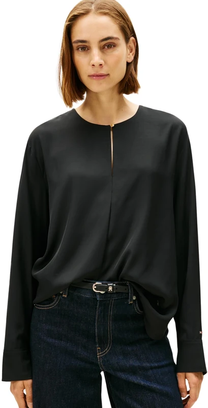 Tommy Hilfiger Women’s Relaxed Blouse with Slit, Black (Black), 14