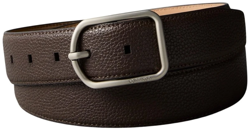 Calvin Klein Men's Round Buckle 3.5 cm Leather Belt, Brown (Ck Dark Brown), 35.4 inches