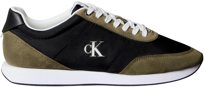 Calvin Klein Men’s Retro Mix Runner Trainers with Logo, Multicolor (Black/Capers/Bright White), 13