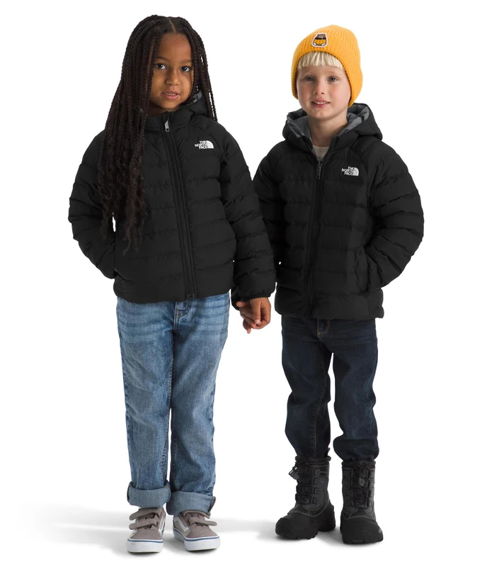 The North Face Kids Reversible Perrito Hooded Jacket, Tnf Black/Smoked Pearl, 4 Years