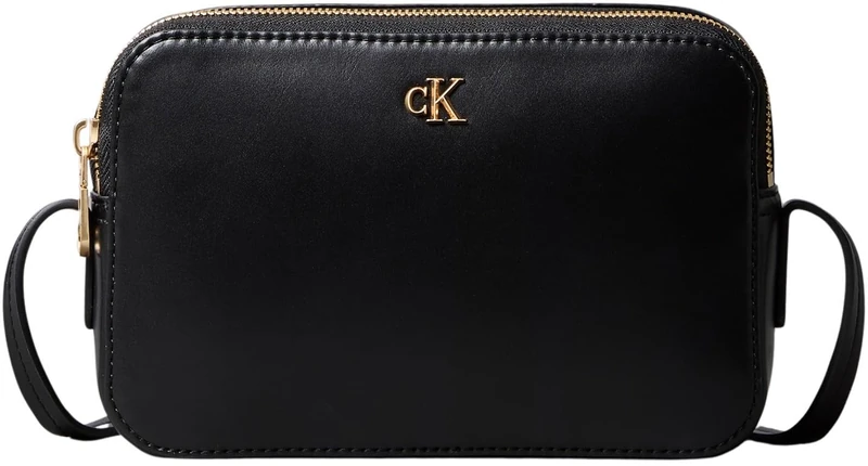 Calvin Klein Women’s Camera Bag with Logo, Black (Black/Antique Light Gold), One Size
