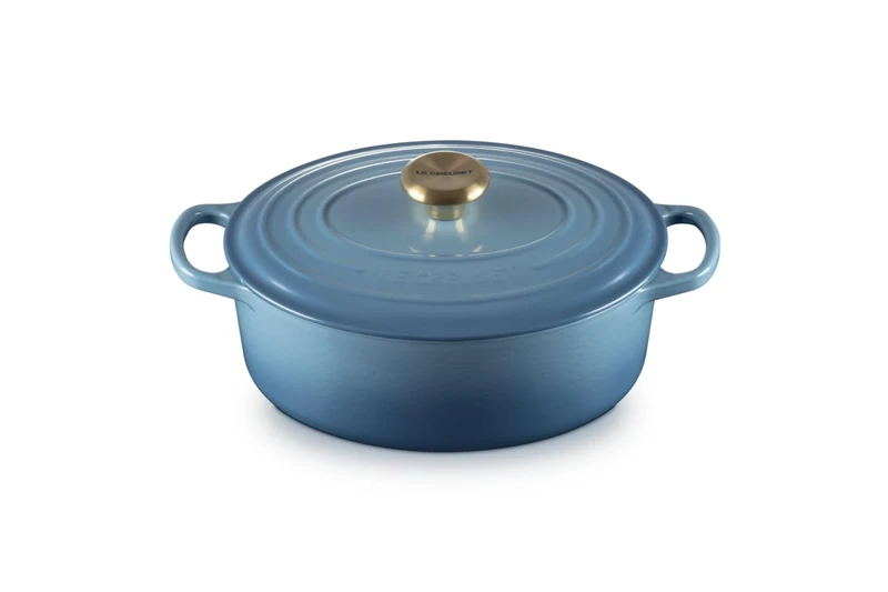 Le Creuset Signature Enamelled Cast Iron Oval Casserole Dish With Lid, 27 cm, 4.1 Litre, Chambray, 21178274344441