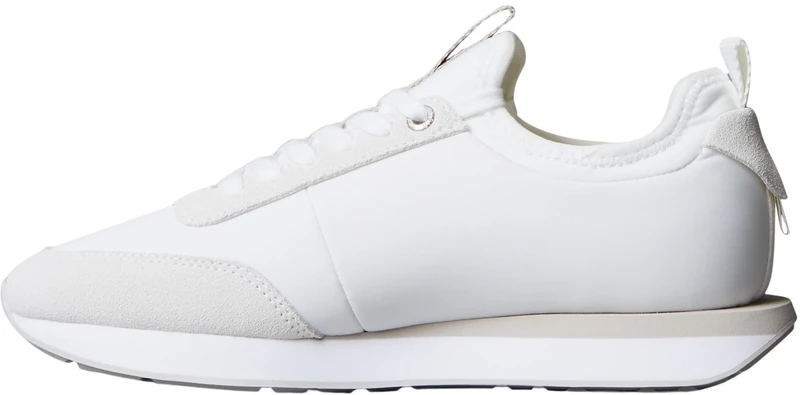 Calvin Klein Women’s Retro Sock Nylon Runner Trainers with Logo, White (Bright White/Chateau), 4