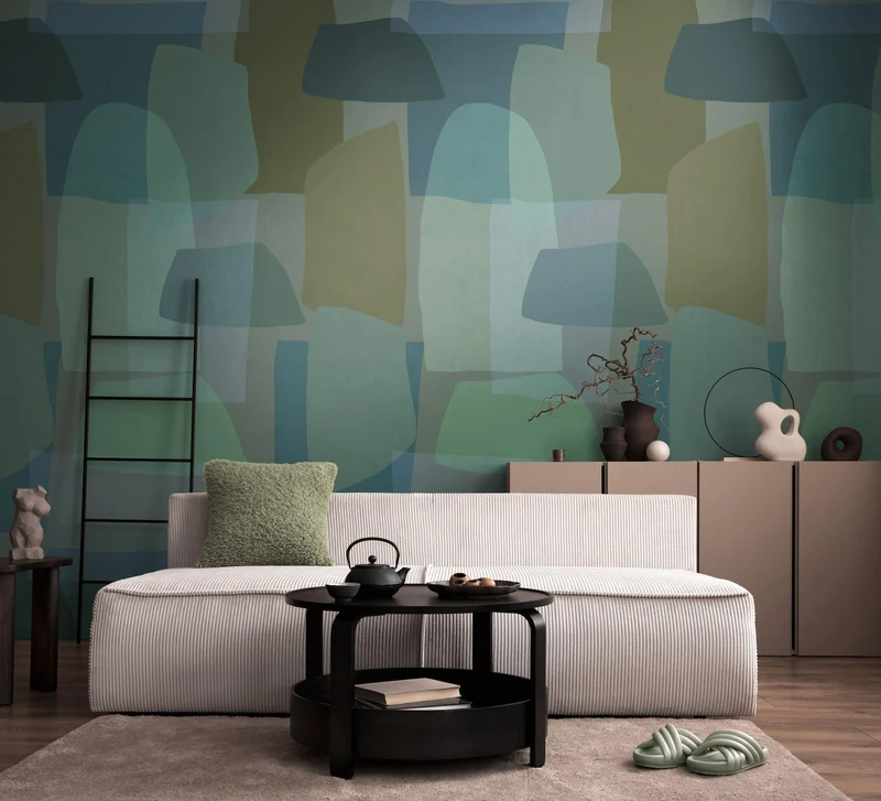 Livingwalls Anna D'Andrea Graphic Photo Mural 1,59 m x 2,80 m - Blue, Green, Beige - Plain Wallpaper - 782063