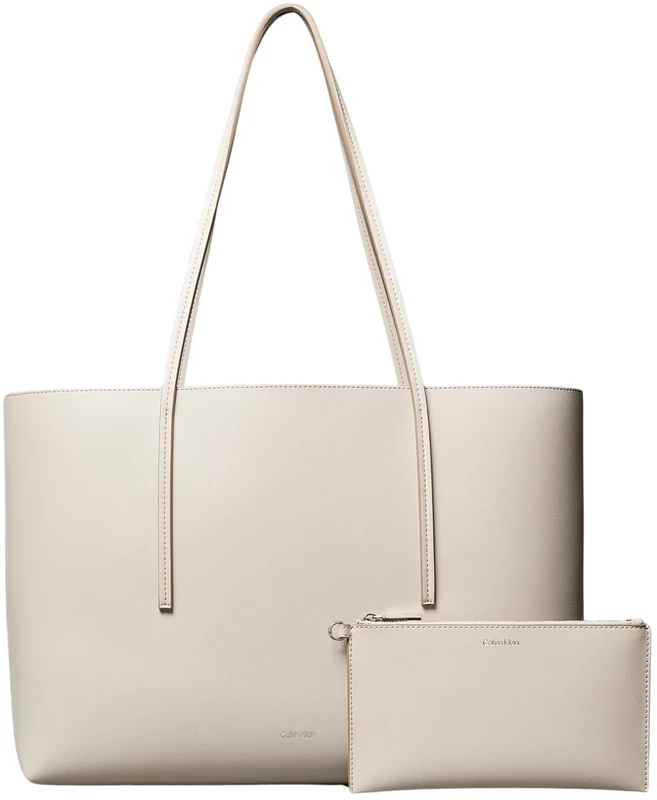 Calvin Klein Women’s Foil Logo Tote Bag with Detachable Bag, Off-White (Chateau/Desert Taupe), One Size