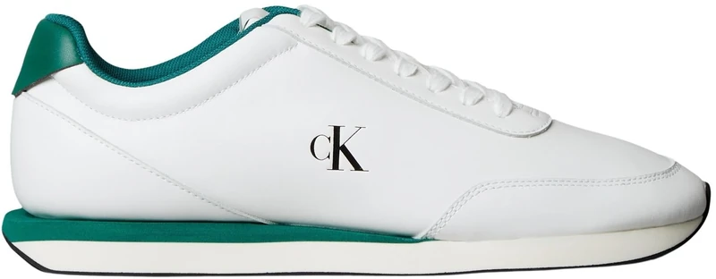 Calvin Klein Men’s Retro Leather Runner Trainers, Multicolor (Bright White/Galapagos), 6