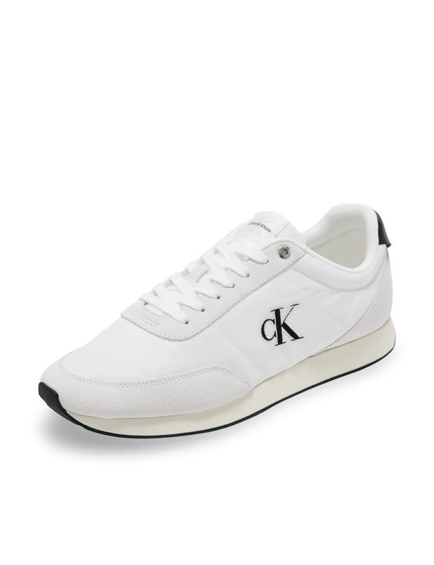 Calvin Klein Men’s Retro Mix Runner Trainers with Logo, White (Bright White/Black), 13