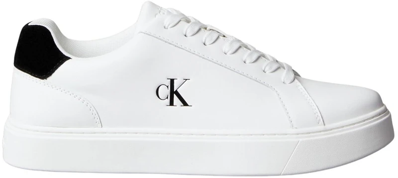 Calvin Klein Men’s Classic Lace-up Leather Cupsole Trainers, White (Bright White/Black), 6