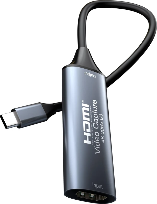 PremiumCord HDMI Capture/Grabber for Recording Video/Audio on Computer with USB-C, UHD Resolution 4K 2160p 30Hz, Full HD 1080p 60Hz, USB 3.2 Type C, Plug and Play, Space Grey