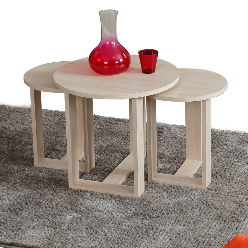 Elegant Oak Nesting Table Set (3 Pieces), 100% Melamine Coated Particle Board, 18 mm Thick, Large: 52 x 47 x 52 cm, Medium: 36 x 43 x 36 cm, Small: 36 x 41 x 36 cm, Stylish & Functional for Modern