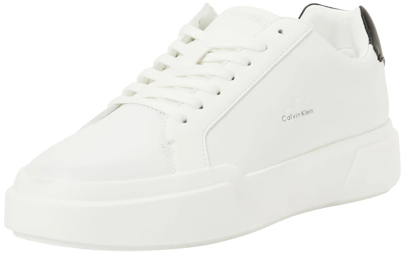 Calvin Klein Women’s Chunky Lace-up Leather Cupsole Trainers, White (Bright White/Black), 3
