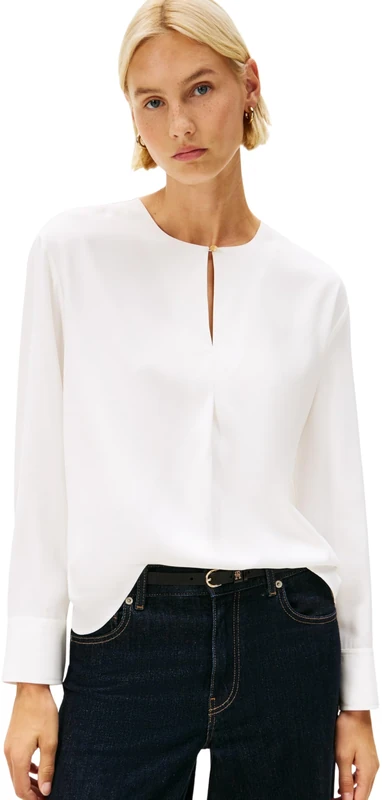 Tommy Hilfiger Women’s Relaxed Blouse with Slit, White (Ecru), 12