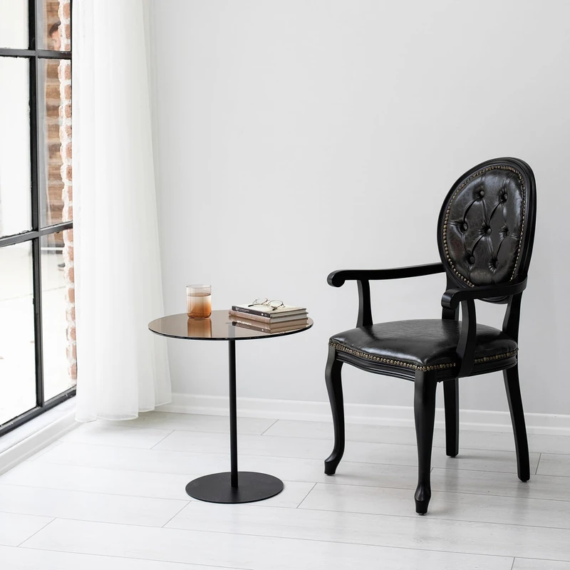 Hanah Home Stylish Side Table, 50 cm x 50 cm x 50 cm, 100% Tempered Glass & Metal Frame, Black & Bronze Finish, Perfect for Modern Living Rooms & Offices - Image 1