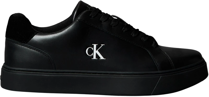 Calvin Klein Men’s Classic Lace-up Leather Cupsole Trainers, Black (Triple Black), 8