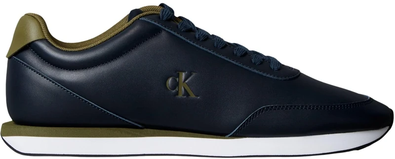 Calvin Klein Men’s Retro Leather Runner Trainers, Multicolor (Navy/Capers), 5