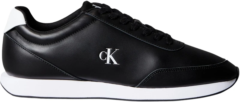 Calvin Klein Men’s Retro Leather Runner Trainers, Black (Black/Bright White), 9