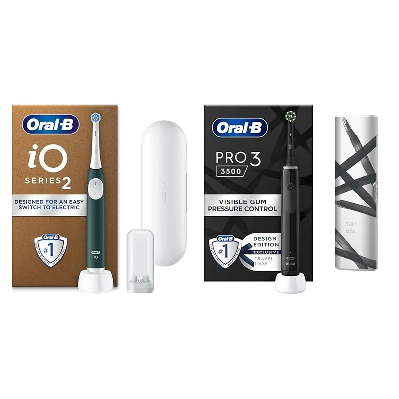 Oral-B iO2 Plus Forest Green Electric Toothbrush + Pro 3 3500 Black Striking (+Travel Case)
