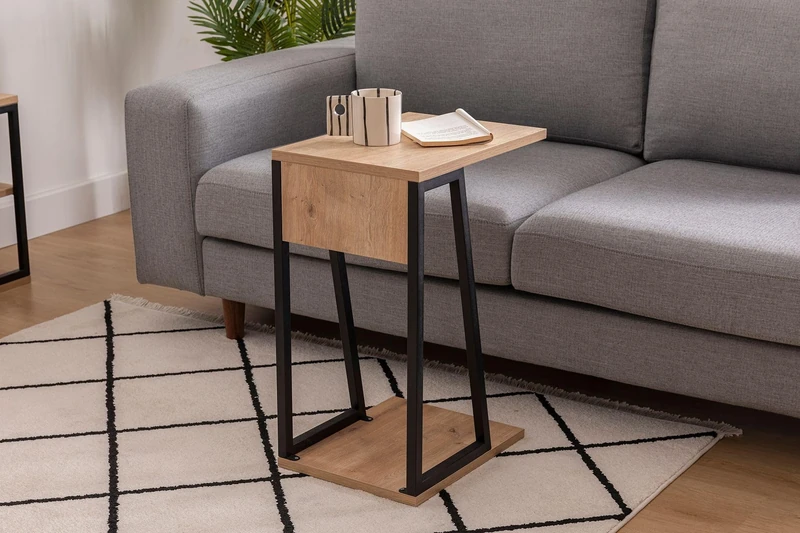 Hanah Home Stylish Side Table with Metal Frame, Sapphire & Black, 30 x 42 x 56.8 cm, 100% Melamine Coated Particle Board, 18 mm Thick, Perfect for Modern Decor - Image 1