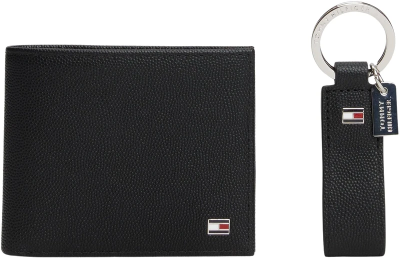 Tommy Hilfiger Men's TH Flag MINI CC & Key FOB AM0AM13604 Gift Pack, Black (Black), One Size