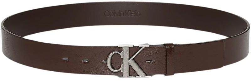Calvin Klein Men's Monogram Buckle 3.5 cm Belt, Brown (Ck Dark Brown/Antique Silver), 35.4 inches