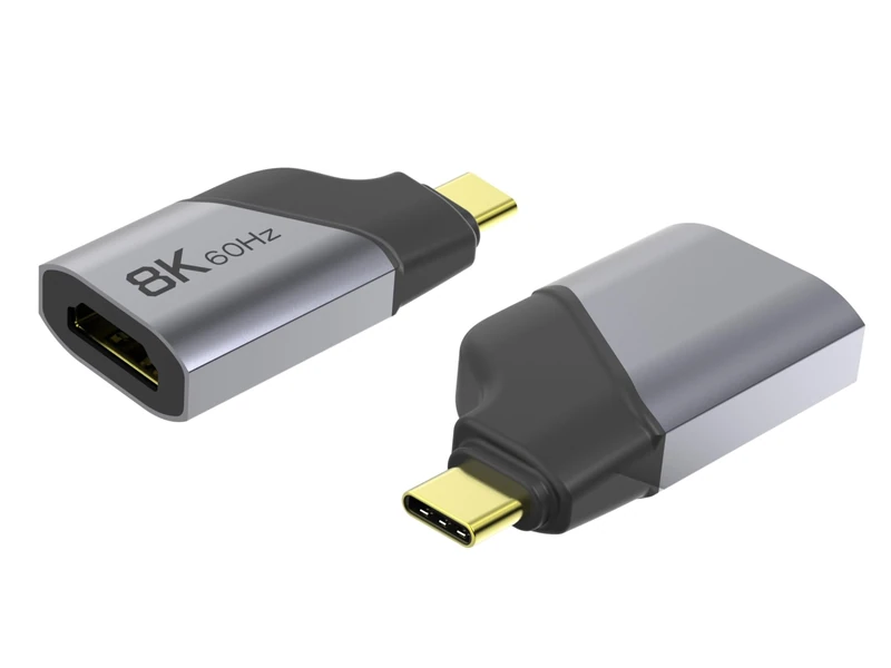 PremiumCord 8K USB-C to HDMI M/F Adapter, HDMI 2.1, UHD 8K 4320p 60Hz, 4K 2160p 144Hz, HDR10+, HDCP 2.3, 48 Gbps, Aluminum Housing, Space Grey