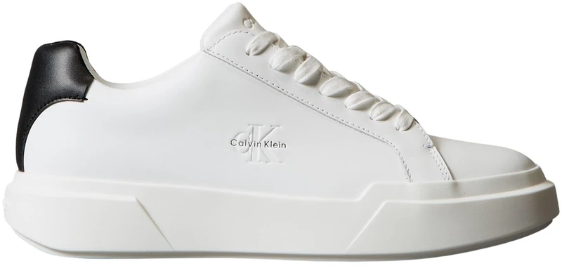 Calvin Klein Men’s Chunky Lace-up Leather Cupsole Trainers, White (Bright White/Black), 8
