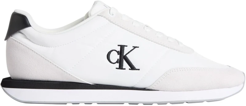 Calvin Klein Men’s Retro Mix Runner Trainers with Logo, White (Bright White/Black), 9
