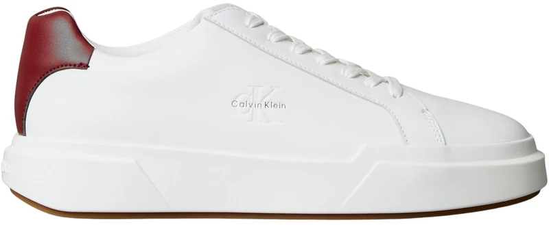 Calvin Klein Men’s Chunky Lace-up Leather Cupsole Trainers, Multicolor (Bright White/New Maroon/Khaki), 12