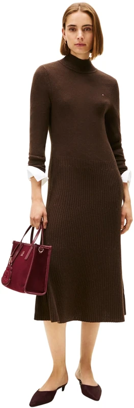 Tommy Hilfiger Women’s Soft Wool Midi Jumper Dress, Brown (Dark Coffee), XXL