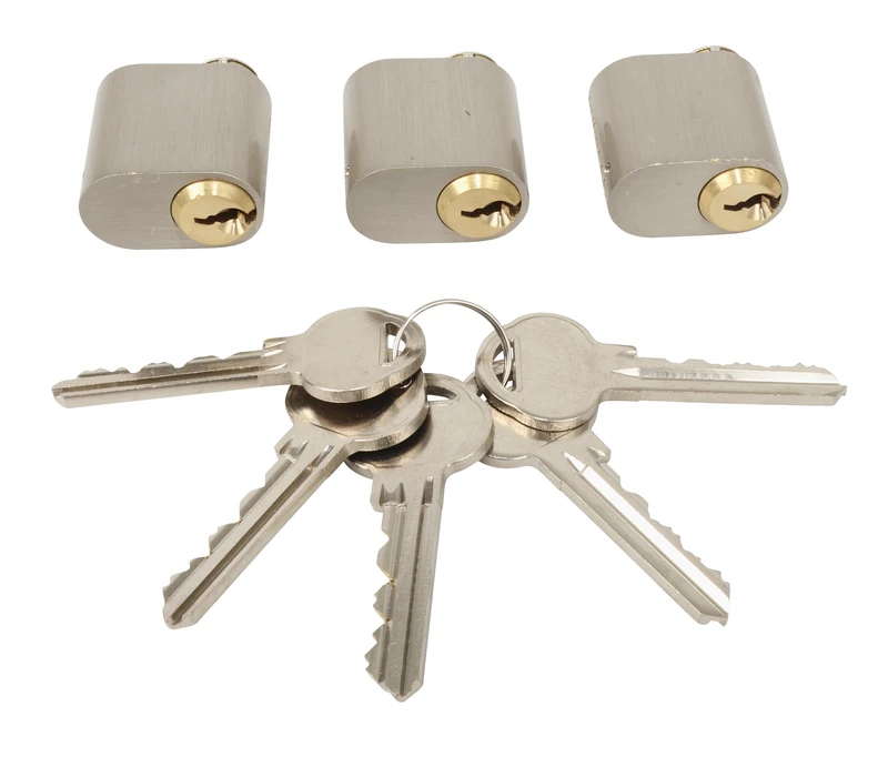 HOME It® Oval Cylinder Lock with 7 Pins and 3 Keys – Pack of 3 – High-Security Nickel-Plated Brass Lock – 32x20x35 mm