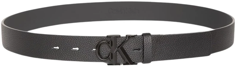 Calvin Klein Men’s Monogram Buckle 3.2 cm Belt, Black (Black/Matte Black), 45.3 inches
