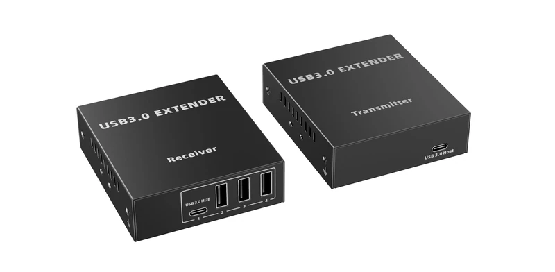 PremiumCord USB 3.0 Extender to 4 Ports to Cat5E/Cat6/Cat6A Up to 100 m, 5 Gbps, RJ45, Ethernet, Metal Case, Black