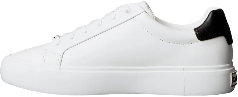 Calvin Klein Women’s Lace-up Leather Cupsole Trainers, White (Bright White/Black), 2