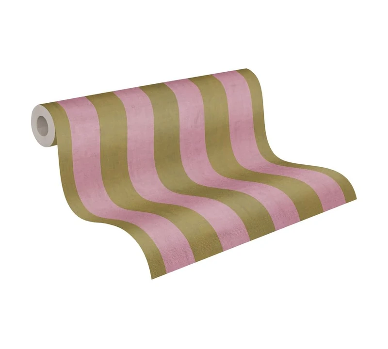Livingwalls Anna D'Andrea Non-Woven Wallpaper Stripes 10,05 m x 0,53 m - Green, Pink - Thick Striped Wallpaper - 782261