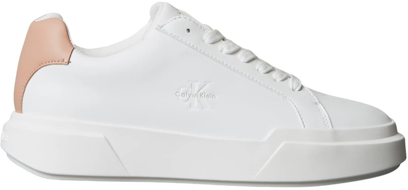 Calvin Klein Women’s Chunky Lace-up Leather Cupsole Trainers, Multicolor (Bright White/Tuscany/Chateau), 4