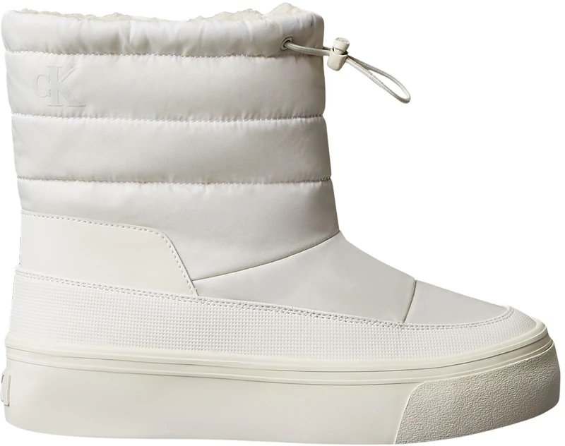 Calvin Klein Women’s Nylon Mix Flatform Ankle Snow Boots, White (Lily White), 3