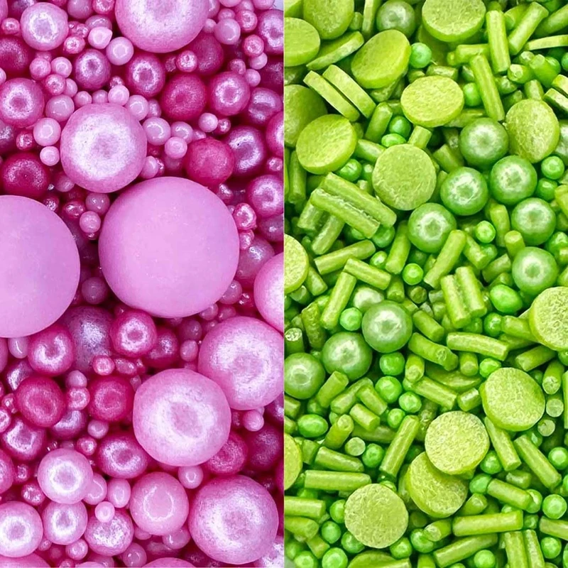 A Pinch Of - Twin - Wicked Cake Decorations - Edible Pearls Mix Wicked Cake Topper Sprinkles - 1 x 30g Pink Pearl Mix & 1 x 30g Green Colour Medley Cupcake Decorations
