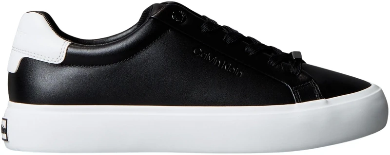 Calvin Klein Women’s Lace-up Leather Cupsole Trainers, Black (Black/Bright White), 4