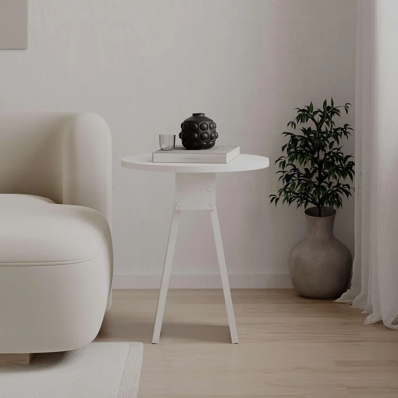 Hanah Home Elegant White Side Table, 42 x 50 x 42 cm, 100% Melamine Coated Particle Board, 18 mm Thick, Perfect for Modern Living Rooms & Bedrooms - Image 1