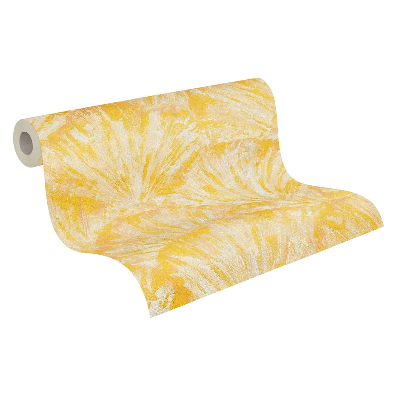 Livingwalls Hot Spots Non-Woven Wallpaper with Leaf Design in Yellow, Cream, Beige, Metallic – 10,05 x 0,53 m Designer Wallpaper – 781984