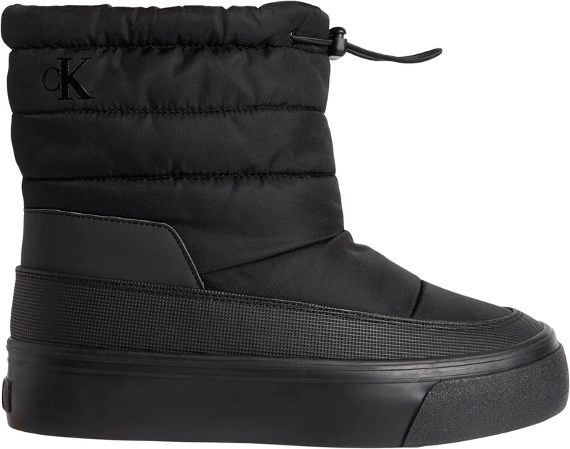 Calvin Klein Women’s Nylon Mix Flatform Ankle Snow Boots, Black (Triple Black), 7