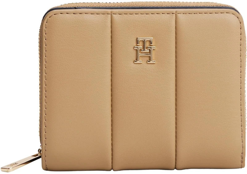 Tommy Hilfiger Women's TH ICON MED ZA QUILTED AW0AW17746 Zip Around Wallet, Khaki (Safari Canvas), One Size